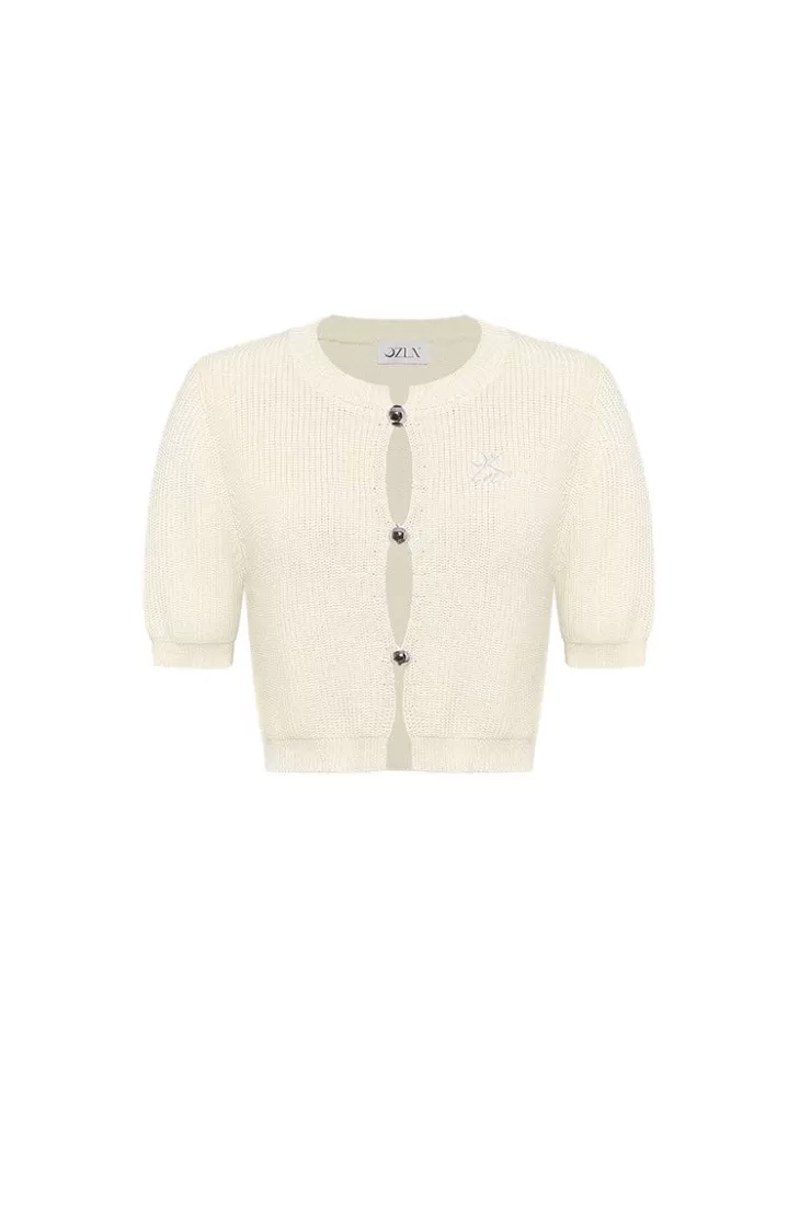Ozlana Ozln Short Sleeve Knitted Cardigan (Cream) | Women Knits