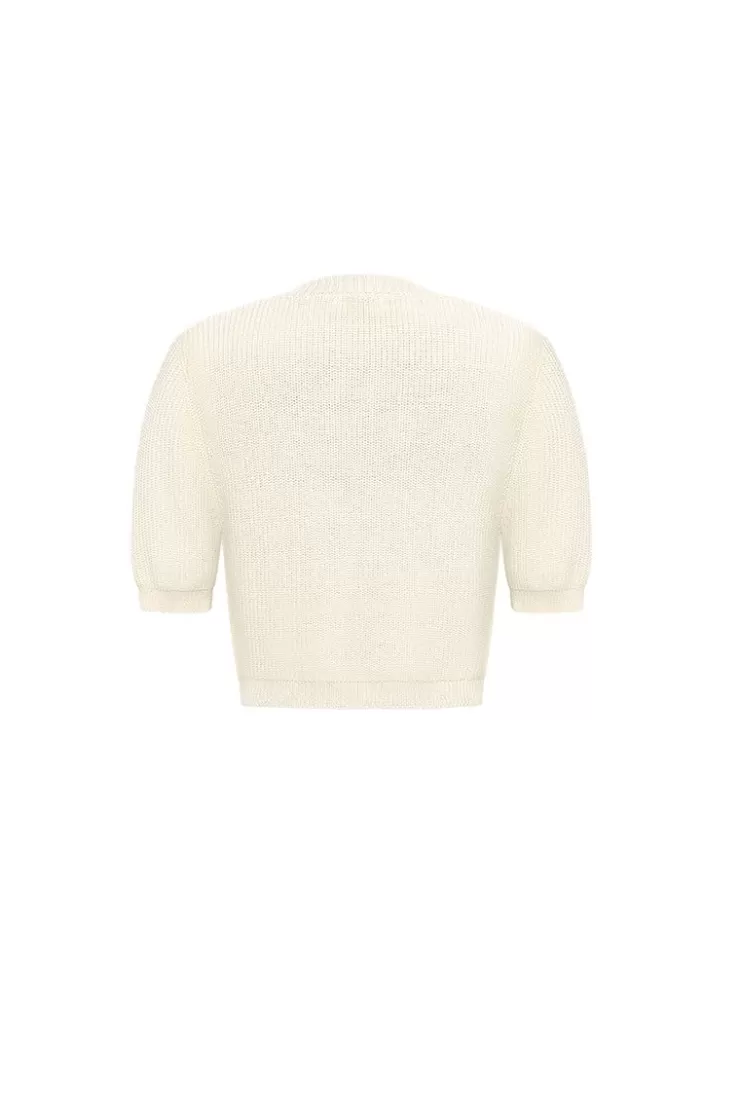 Ozlana Ozln Short Sleeve Knitted Cardigan (Cream) | Women Knits