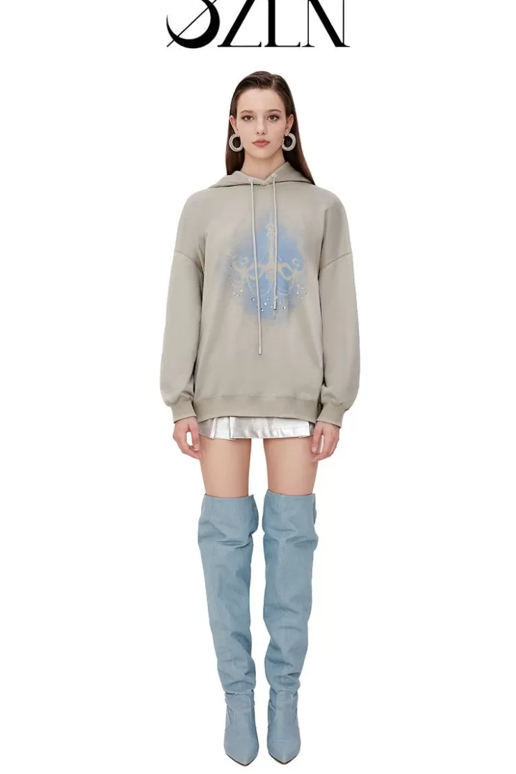 Ozlana Ozln Silhouette Chandelier Oversized Hoodie (Grey) | Women Ozln