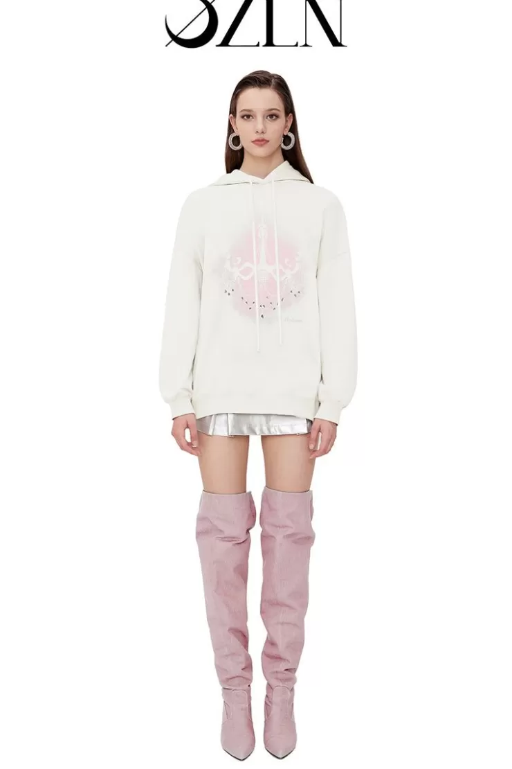 Ozlana Ozln Silhouette Chandelier Oversized Hoodie (White) | Women Ozln