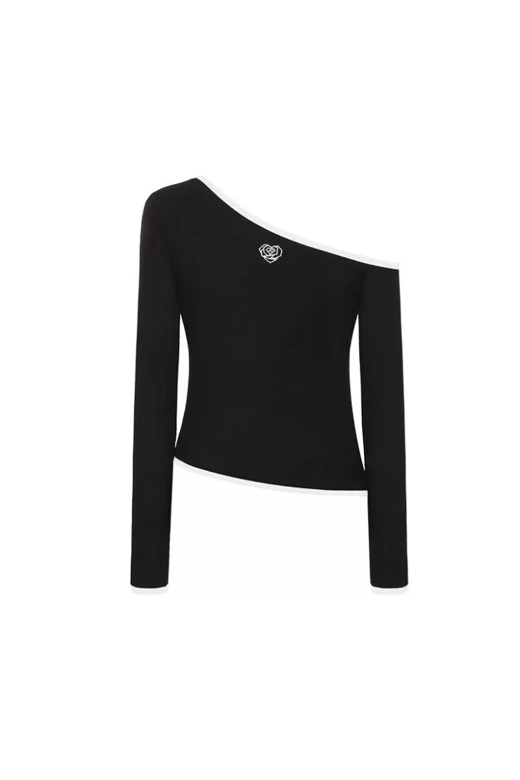 Ozlana Ozln Slant Off Shoulder Knit Top(Black) | Women Ozln