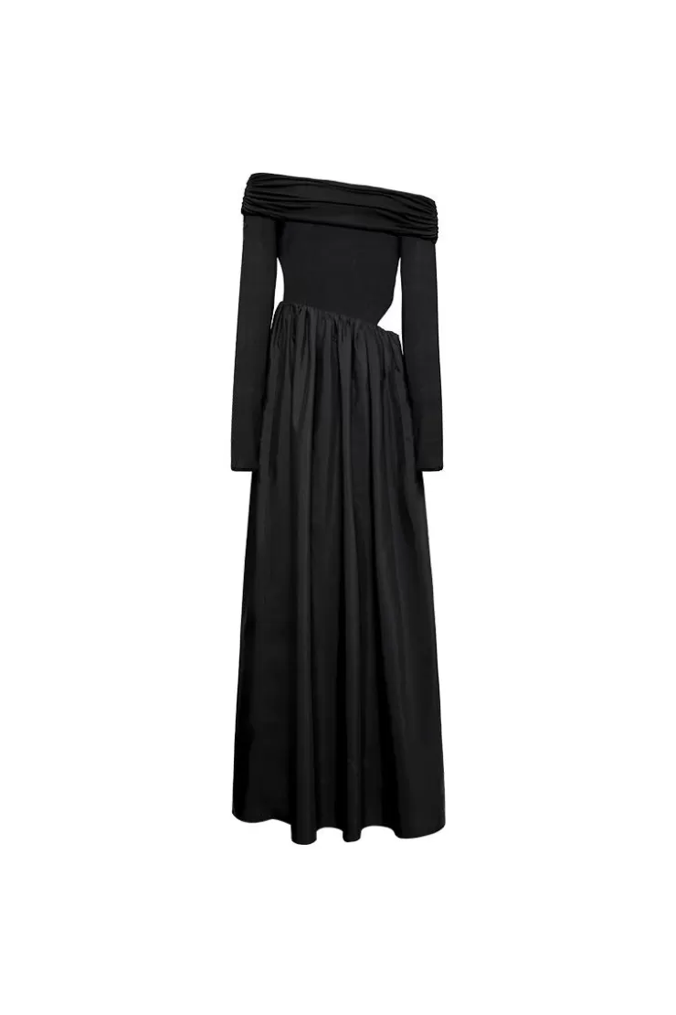 Ozlana Ozln Slant Off Shoulder Maxi Dress(Black) | Women Ozln