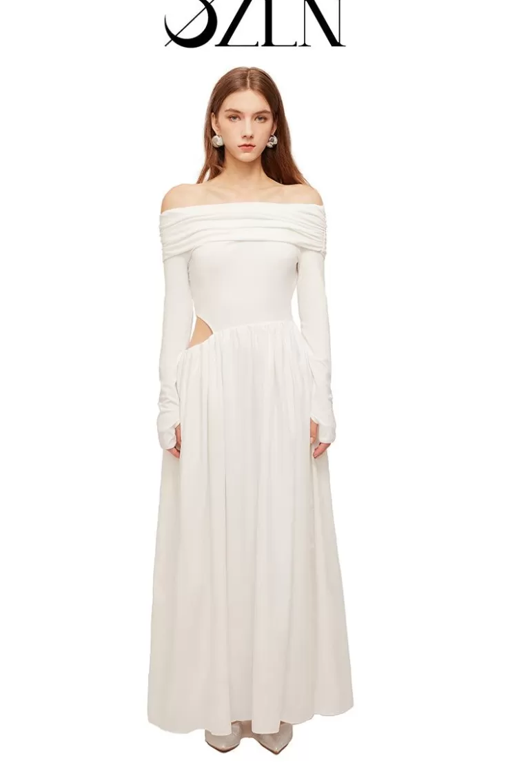 Ozlana Ozln Slant Off Shoulder Maxi Dress(White) | Women Dresses & Sets