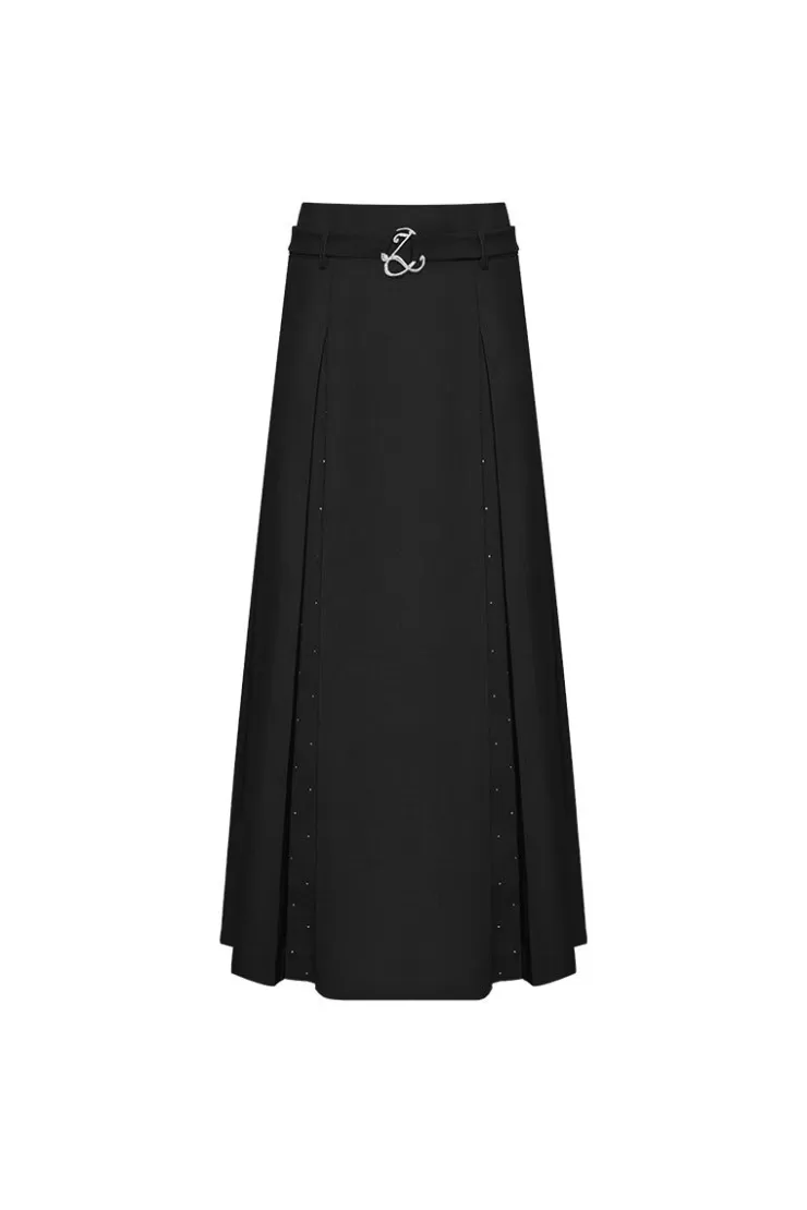 Ozlana Ozln Splice Low Waist Pleated Maxi Skirt(Black) | Women Ozln