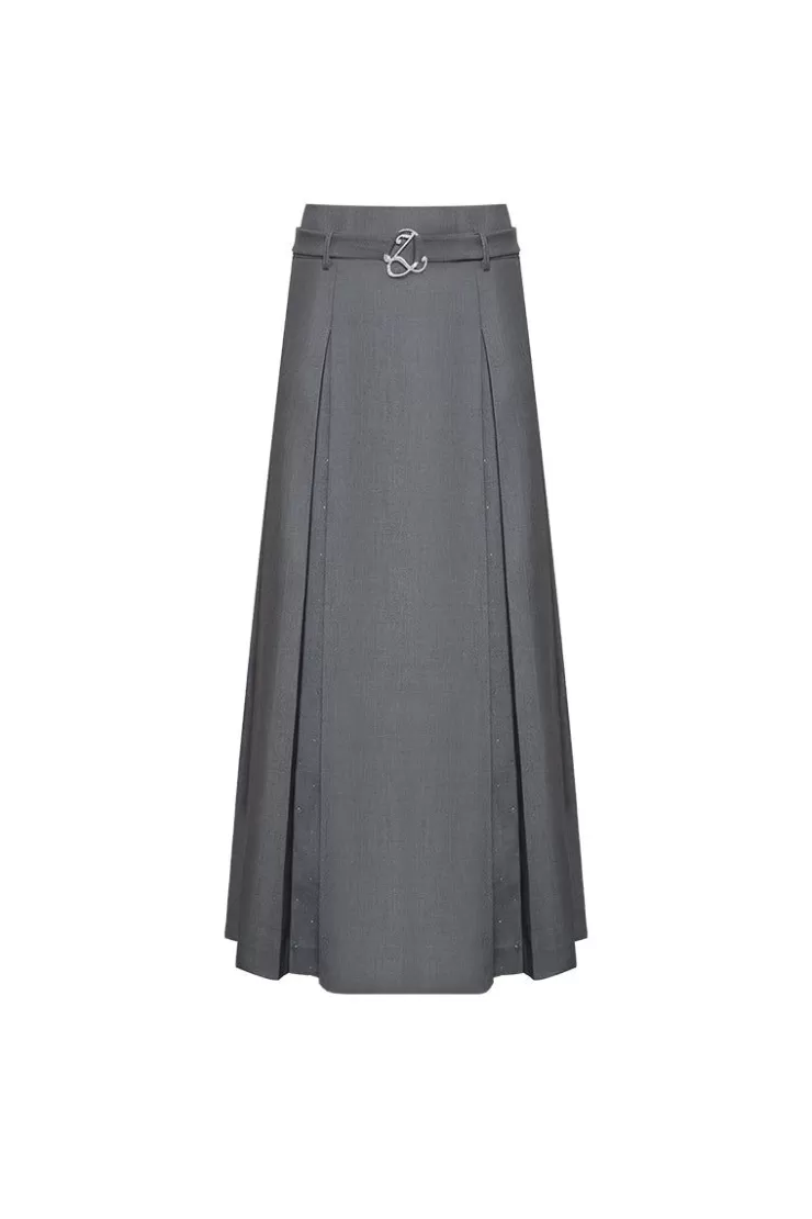 Ozlana Ozln Splice Low Waist Pleated Maxi Skirt(Grey) | Women Ozln