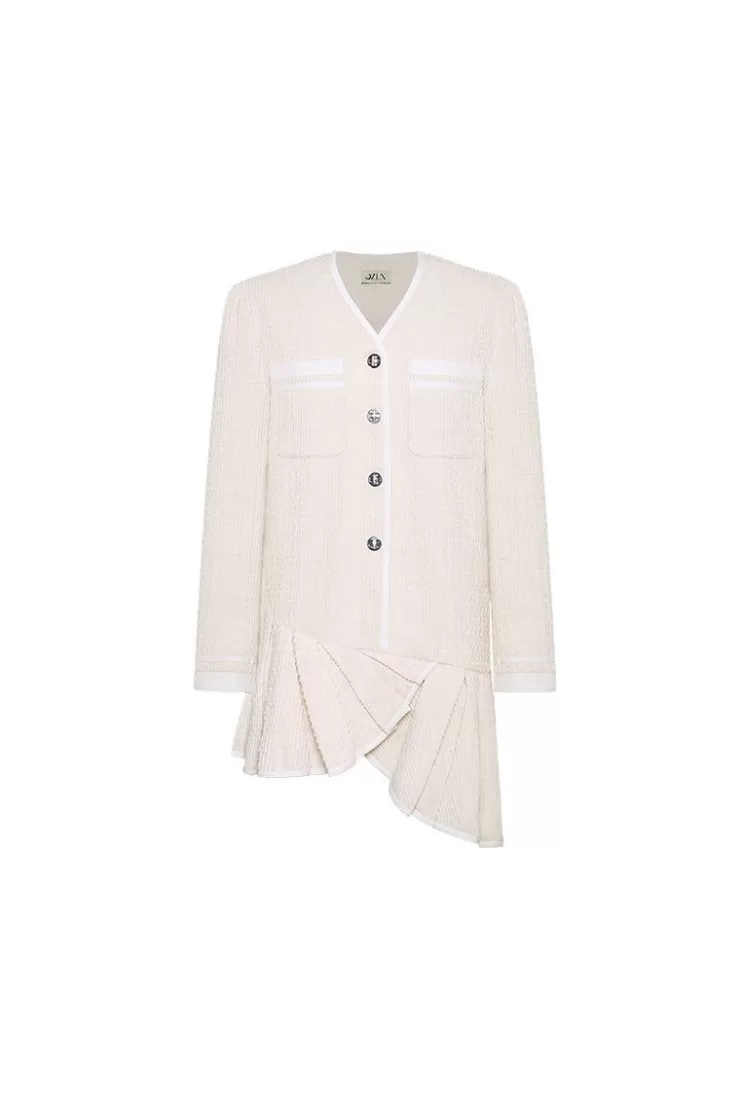 Ozlana Ozln Tweed Drop Waist Pleated Suit Dress (Cream) | Women Ozln