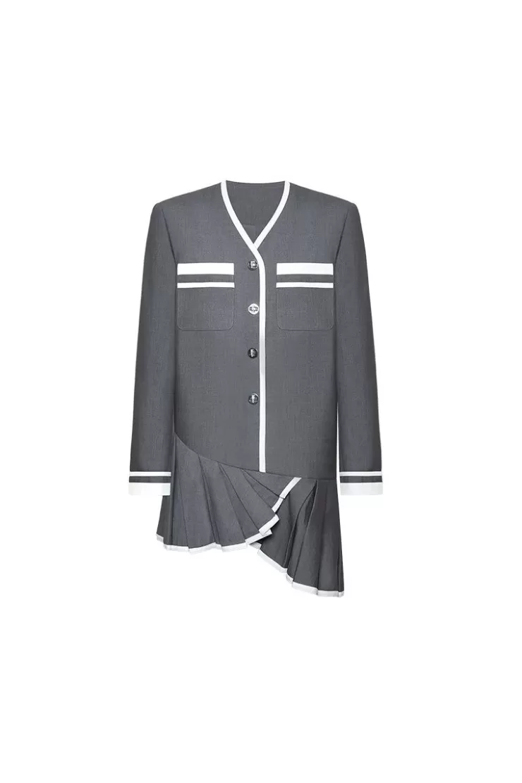 Ozlana Ozln Tweed Drop Waist Pleated Suit Dress (Grey) | Women Ozln