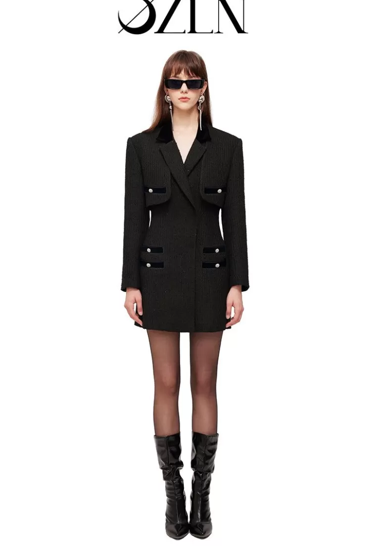Ozlana Ozln Tweed Halterneck Suit & Dress Set (Black) | Women Matching Sets