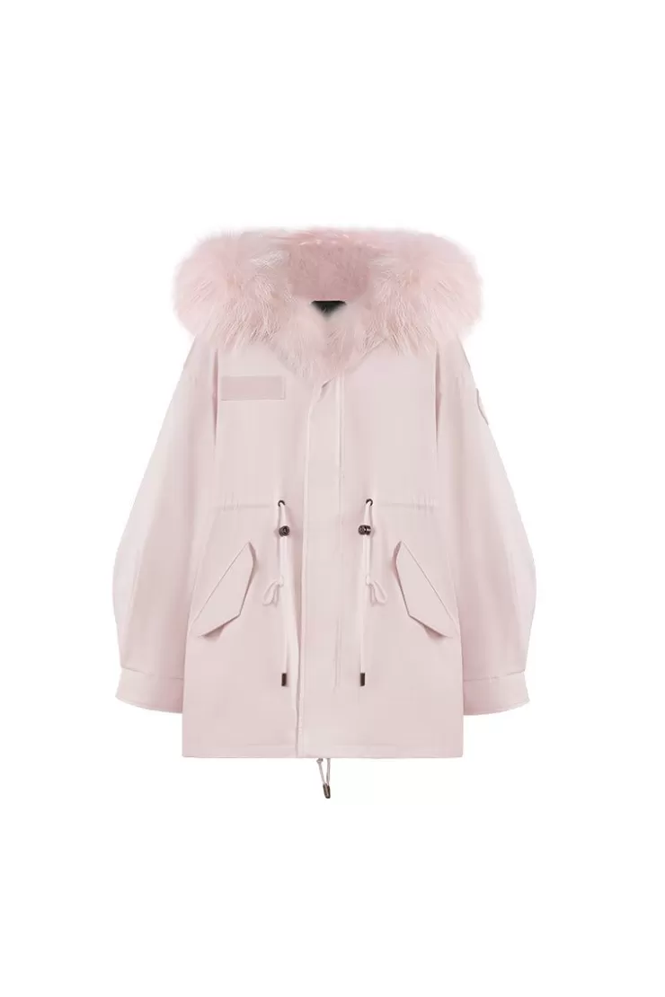 Ozlana Pink Oversize Parka +Pink Rabbit Fur/Raccoon Fur | Women Classic & Designer Parkas