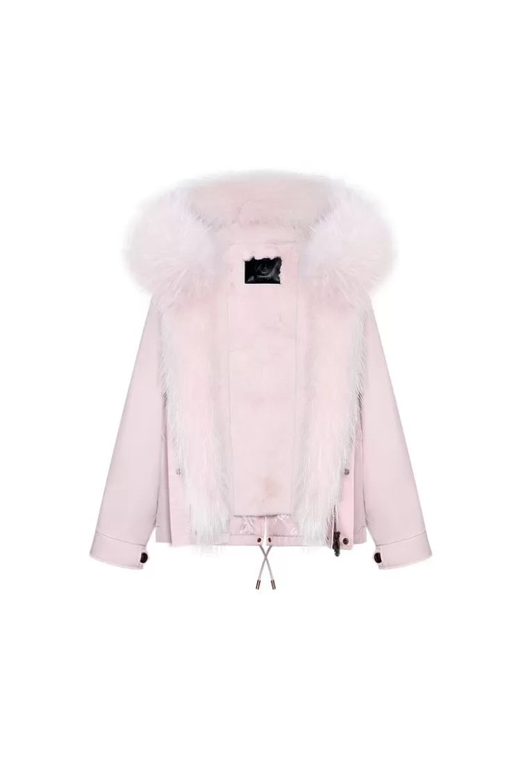 Ozlana Pinkshort Oversize Parka+Pink Rabbit Fur/Raccoon Fur | Women Classic & Designer Parkas