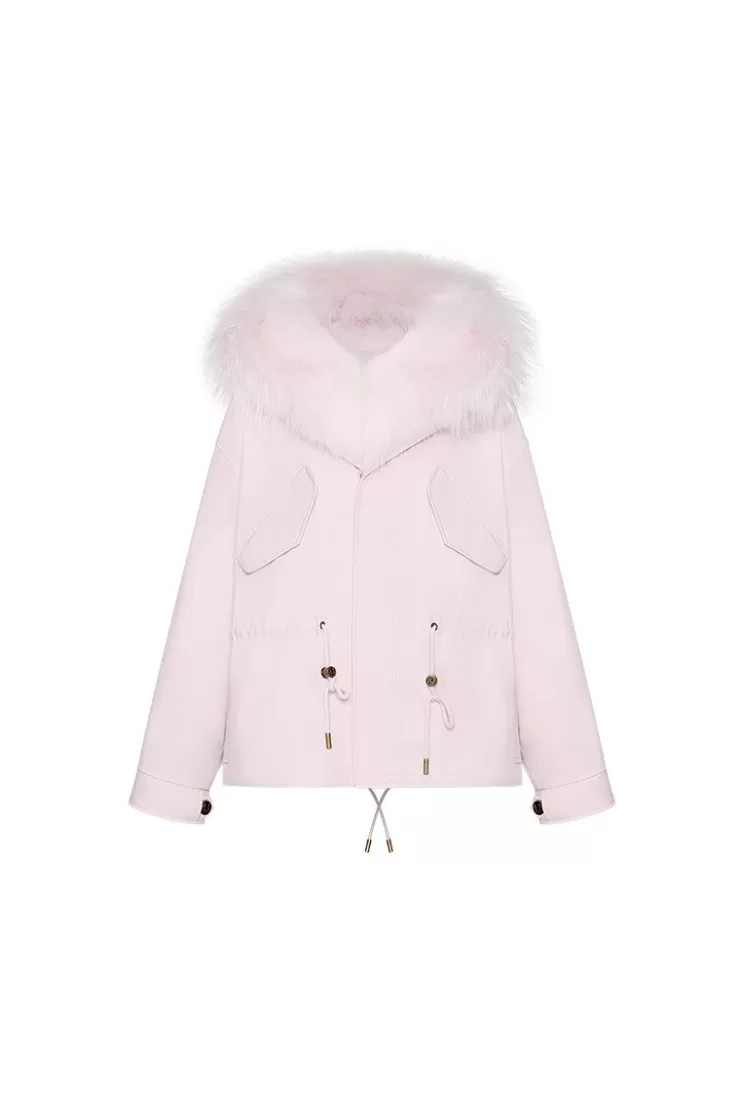 Ozlana Pinkshort Oversize Parka+Pink Rabbit Fur/Raccoon Fur | Women Classic & Designer Parkas