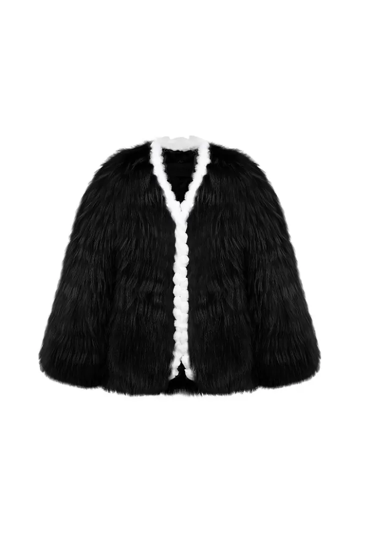Ozlana Plaza V Neck Raccoon Fur Jacket(Black) | Women Full Fur Jackets