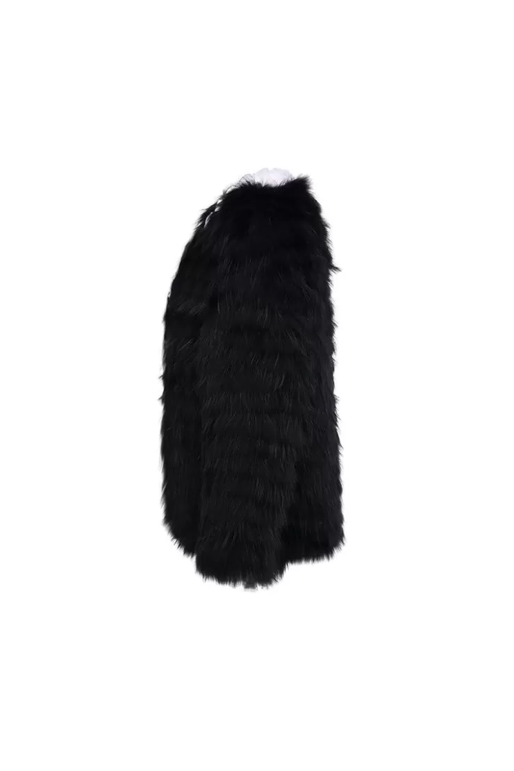 Ozlana Plaza V Neck Raccoon Fur Jacket(Black) | Women Full Fur Jackets