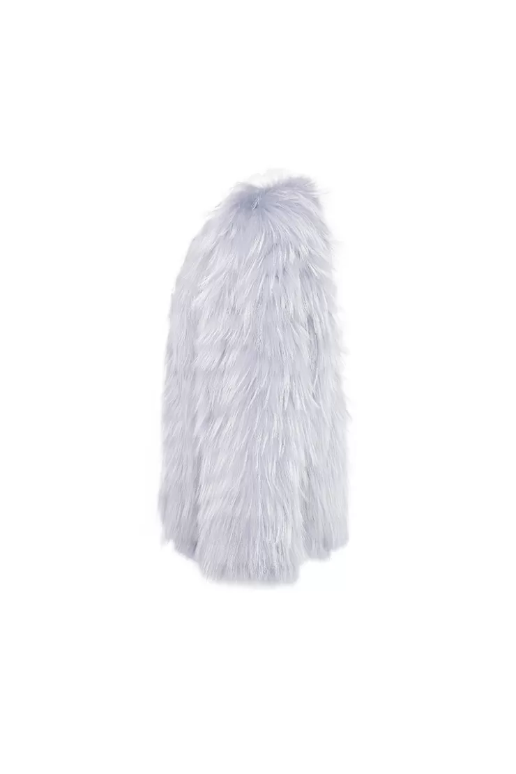 Ozlana Plaza V Neck Raccoon Fur Jacket(Blue) | Women Full Fur Jackets