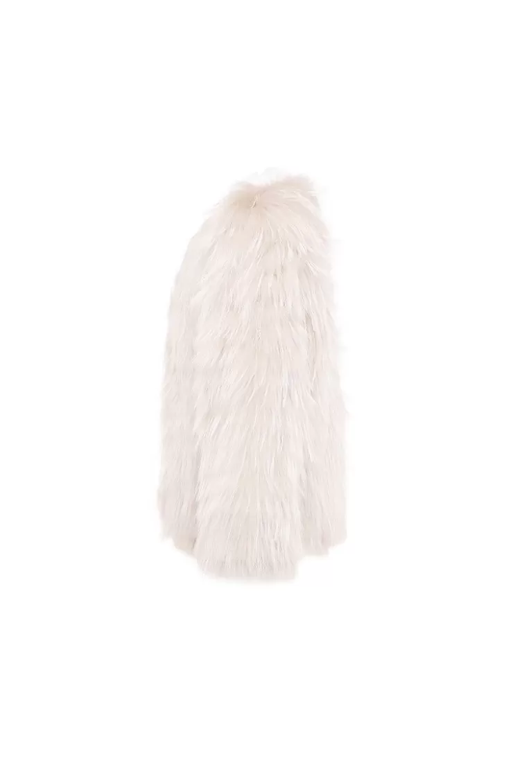 Ozlana Plaza V Neck Raccoon Fur Jacket(Cream) | Women Full Fur Jackets
