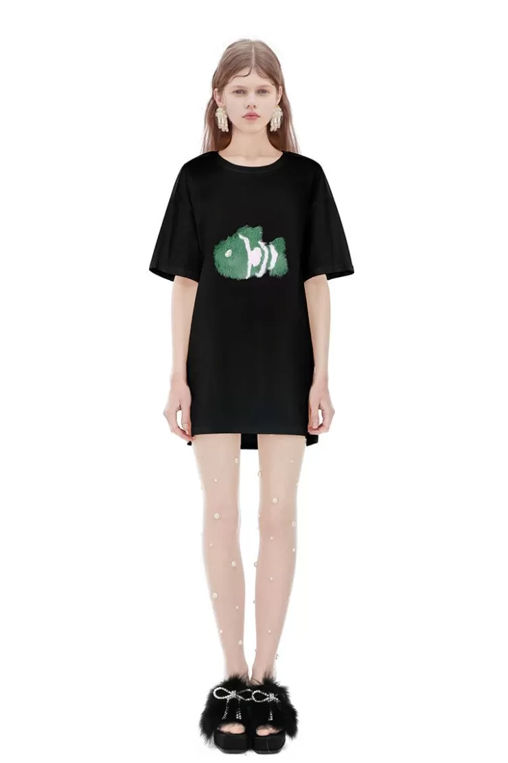 Ozlana Plush Cartoon Animal T-Shirt(Black) | Women Tee Shirts