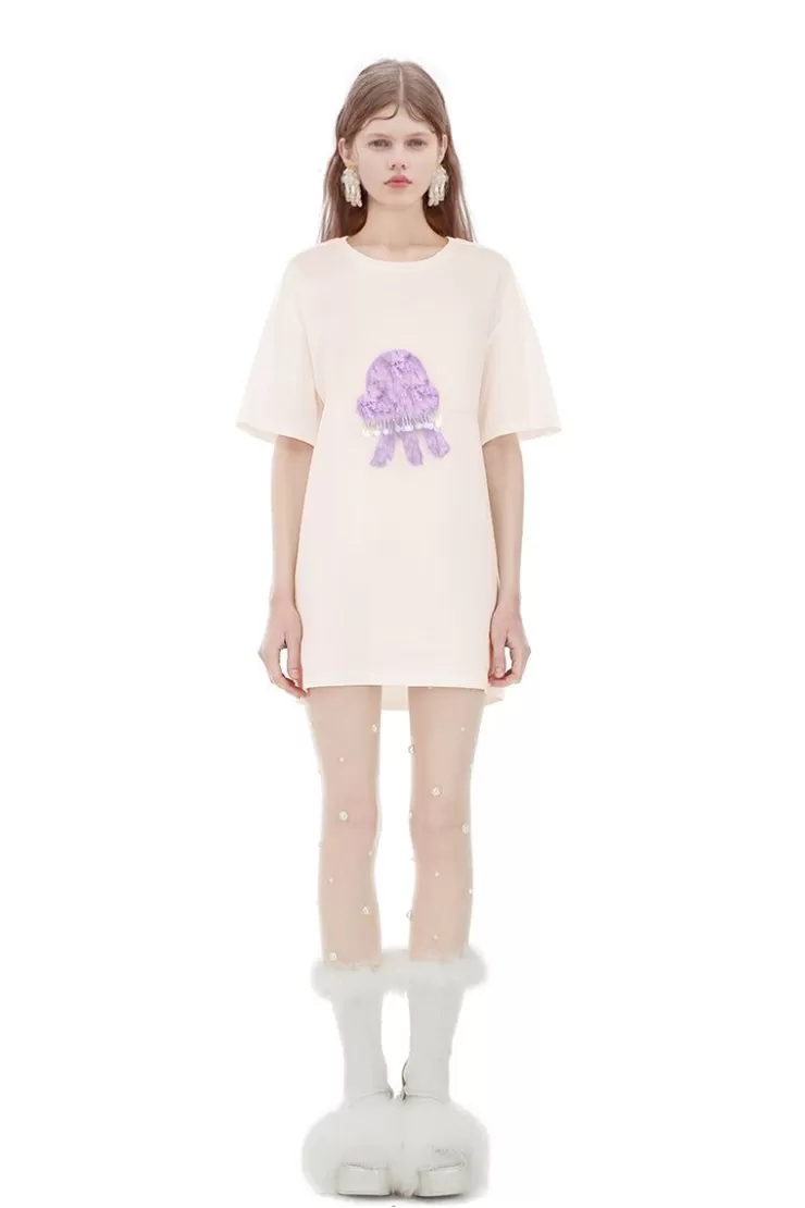 Ozlana Plush Cartoon Animal T-Shirt(Cream) | Women Tee Shirts