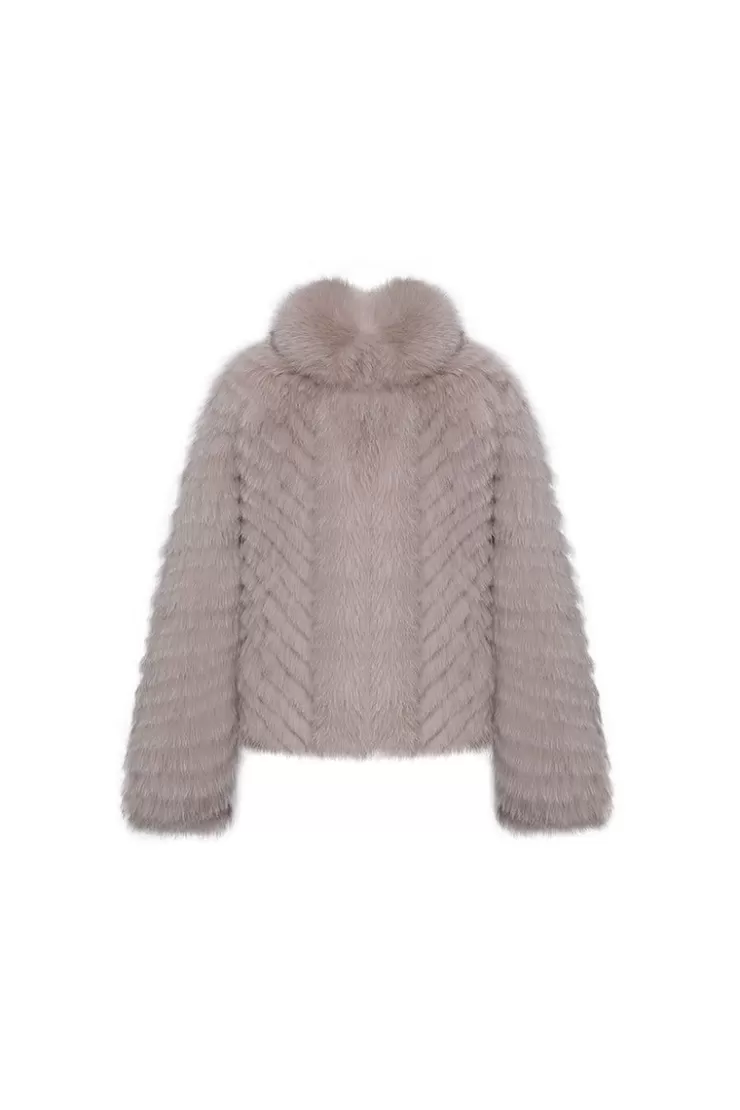 Ozlana Pom Pom Collar Fox Fur Jacket(Beige) | Women Full Fur Jackets