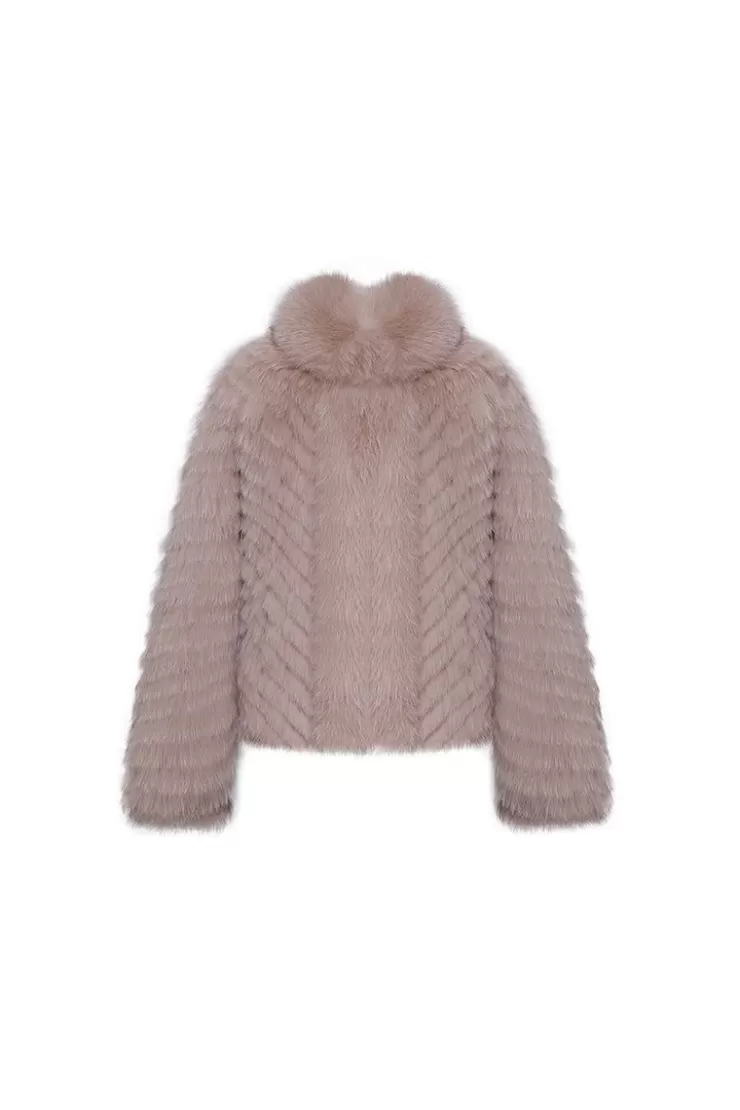 Ozlana Pom Pom Collar Fox Fur Jacket(Mocha) | Women Full Fur Jackets