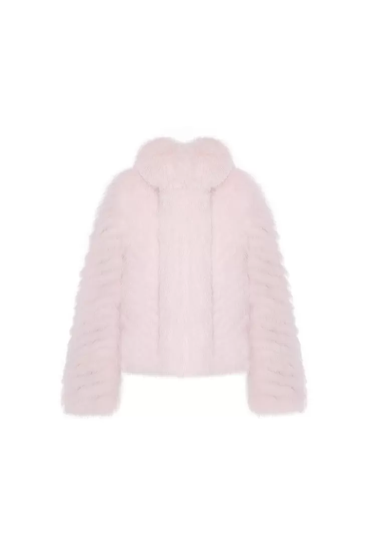 Ozlana Pom Pom Collar Fox Fur Jacket(Pink) | Women Full Fur Jackets
