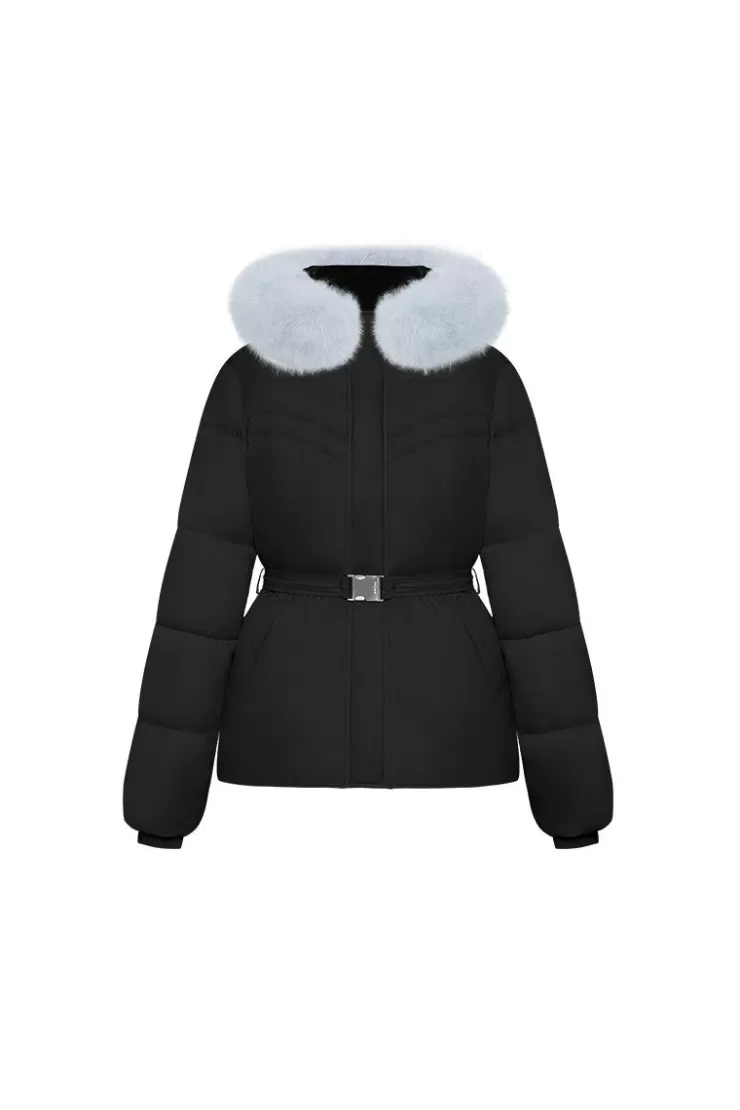 Ozlana Pom Pom Fur Collar Down Jacket(Black) | Women Down Puffer Jackets