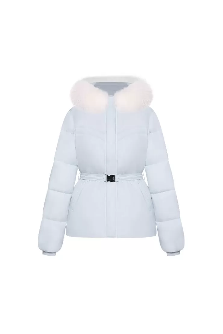 Ozlana Pom Pom Fur Collar Down Jacket(Blue) | Women Down Puffer Jackets
