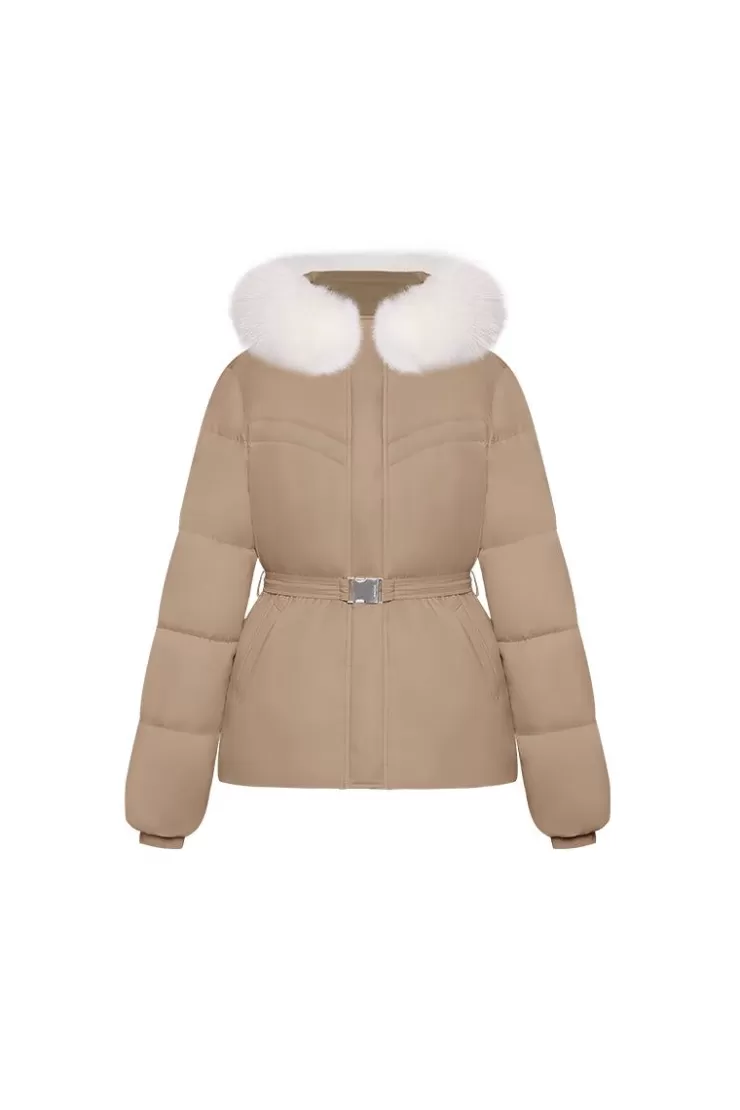 Ozlana Pom Pom Fur Collar Down Jacket(Camel) | Women Down Puffer Jackets