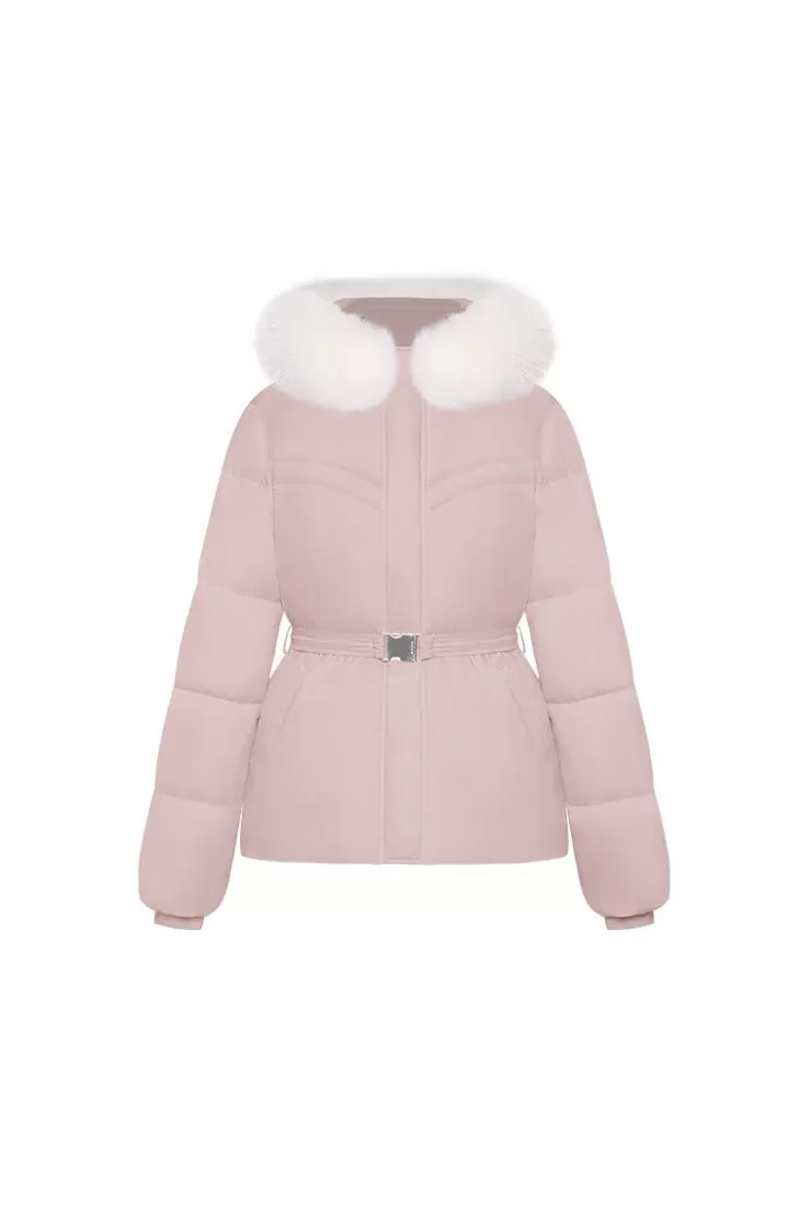 Ozlana Pom Pom Fur Collar Down Jacket(Pink) | Women Down Puffer Jackets