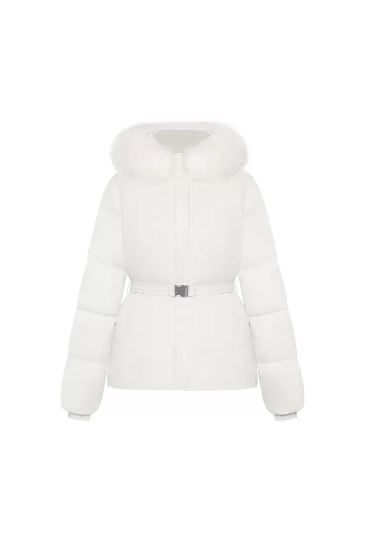 Ozlana Pom Pom Fur Collar Down Jacket(White) | Women Down Puffer Jackets