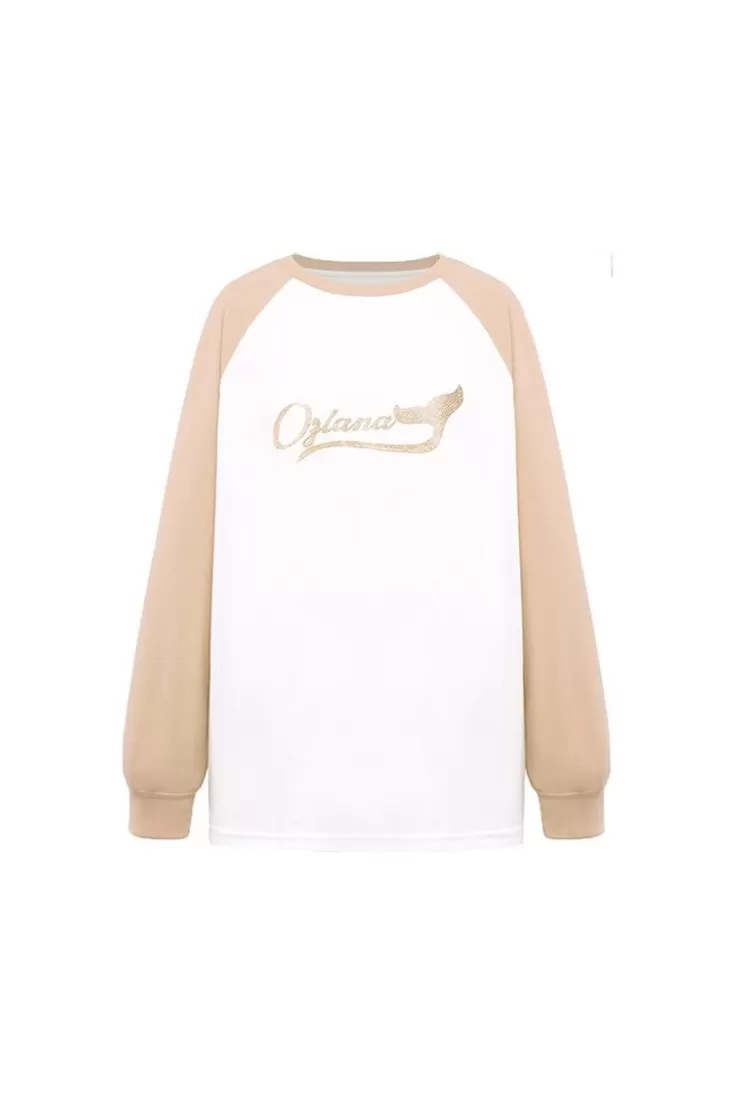 Ozlana Raglan Contrast Sleeve Sweatshirt (Camel) | Women Tee Shirts