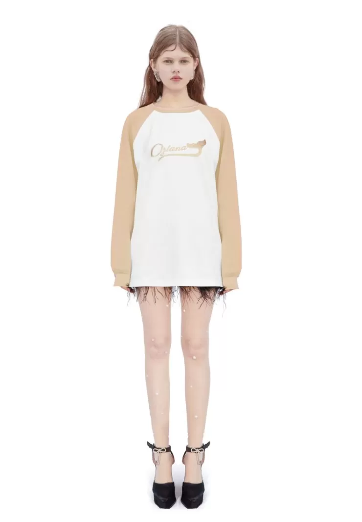 Ozlana Raglan Contrast Sleeve Sweatshirt (Camel) | Women Tee Shirts
