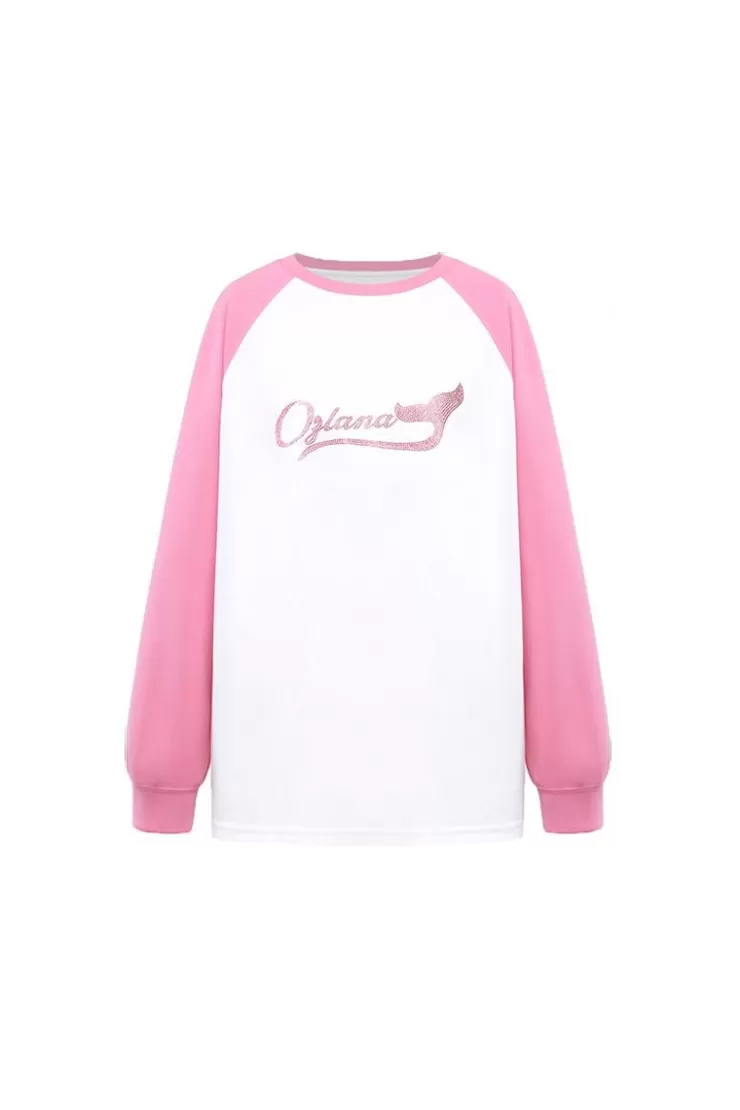 Ozlana Raglan Contrast Sleeve Sweatshirt (Rose Red) | Women Tee Shirts