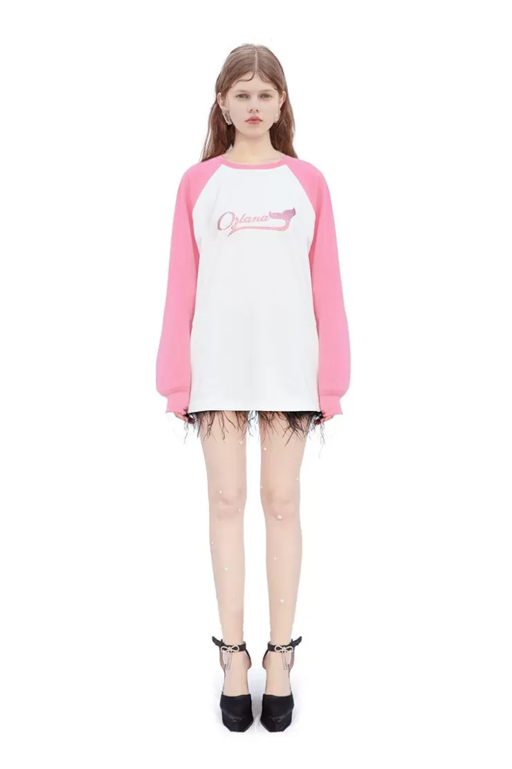 Ozlana Raglan Contrast Sleeve Sweatshirt (Rose Red) | Women Tops
