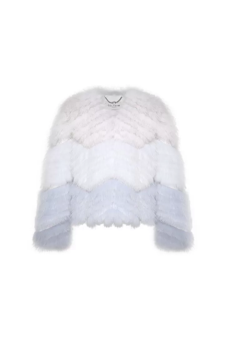 Ozlana Rippled Gradient Crystal Fringe Fox Fur Jacket(Blue Gradient) | Women Full Fur Jackets