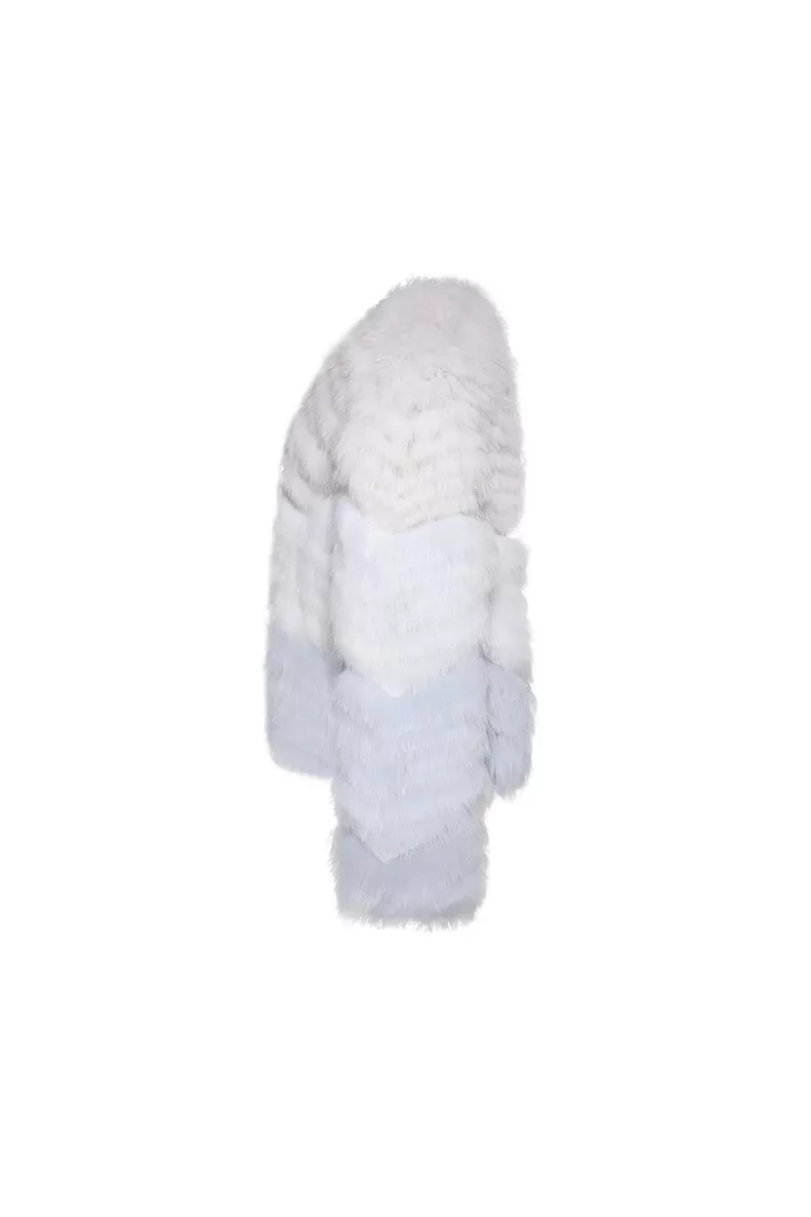 Ozlana Rippled Gradient Crystal Fringe Fox Fur Jacket(Blue Gradient) | Women Full Fur Jackets