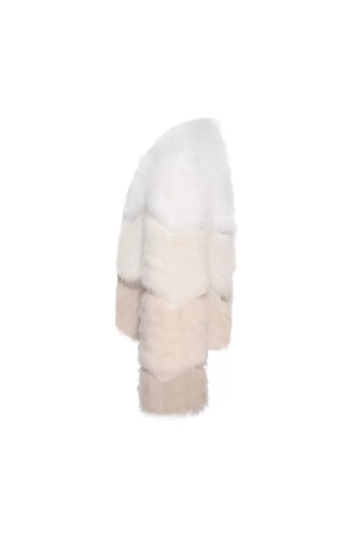 Ozlana Rippled Gradient Crystal Fringe Fox Fur Jacket(Cream Gradient) | Women Full Fur Jackets