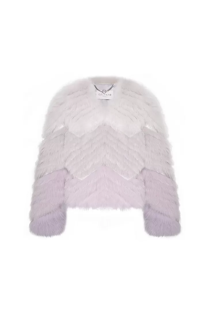 Ozlana Rippled Gradient Crystal Fringe Fox Fur Jacket(Purple Gradient) | Women Full Fur Jackets