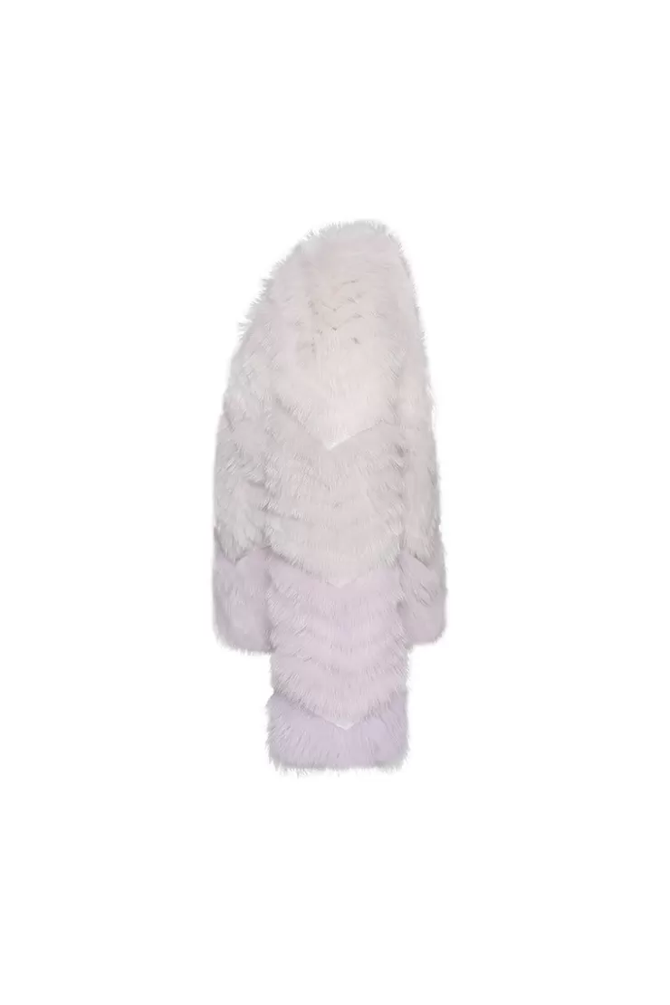 Ozlana Rippled Gradient Crystal Fringe Fox Fur Jacket(Purple Gradient) | Women Full Fur Jackets