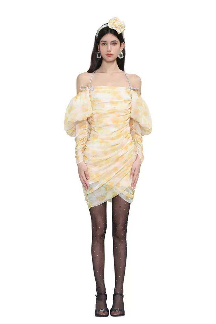 Ozlana Roam Gathered Dress (Yellow) | Women Dresses & Sets