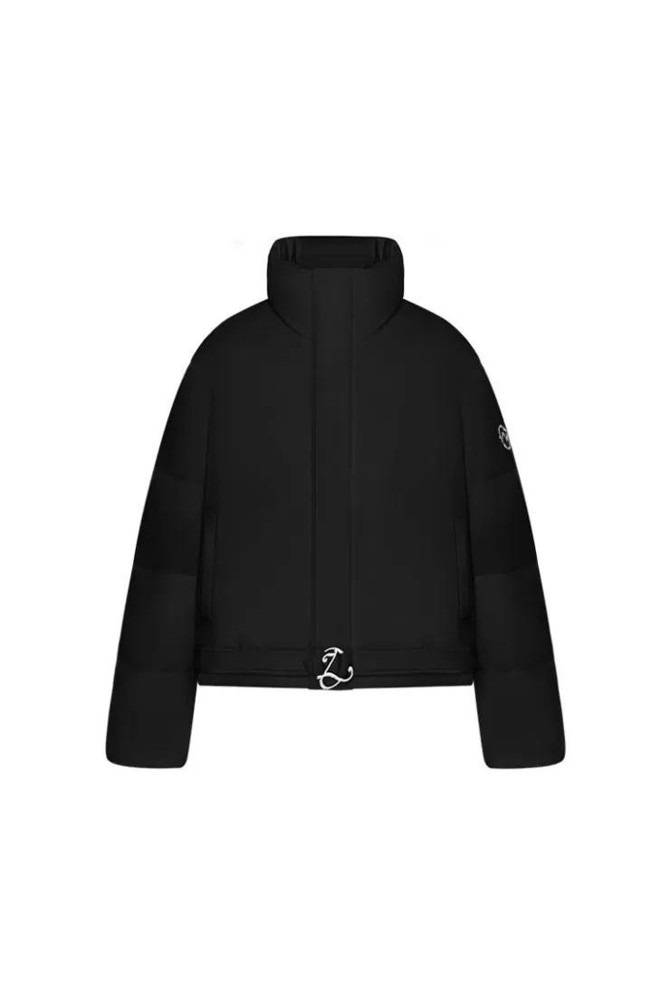 Ozlana Rose Heart Puffer Jacket With Crystal Belt(Black) | Women Down Puffer Jackets