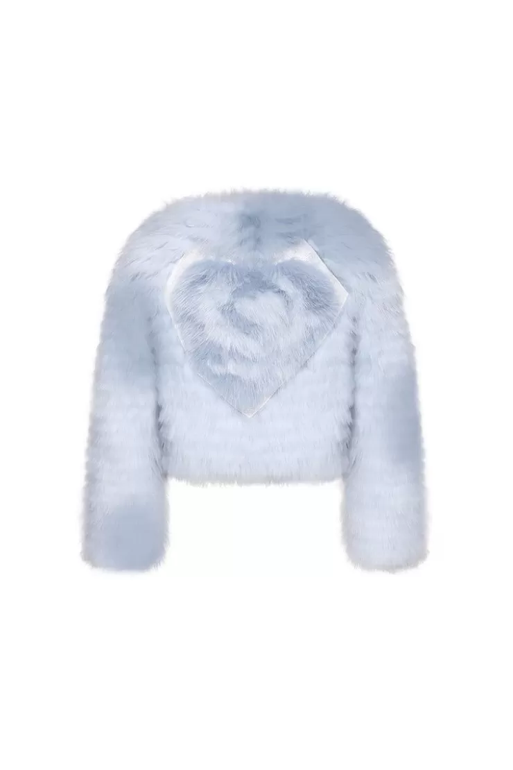 Ozlana Rose Sherbet Wide Lapel Crop Fox Fur Jacket(Blue) | Women Omniverse: Milan Runway Collection