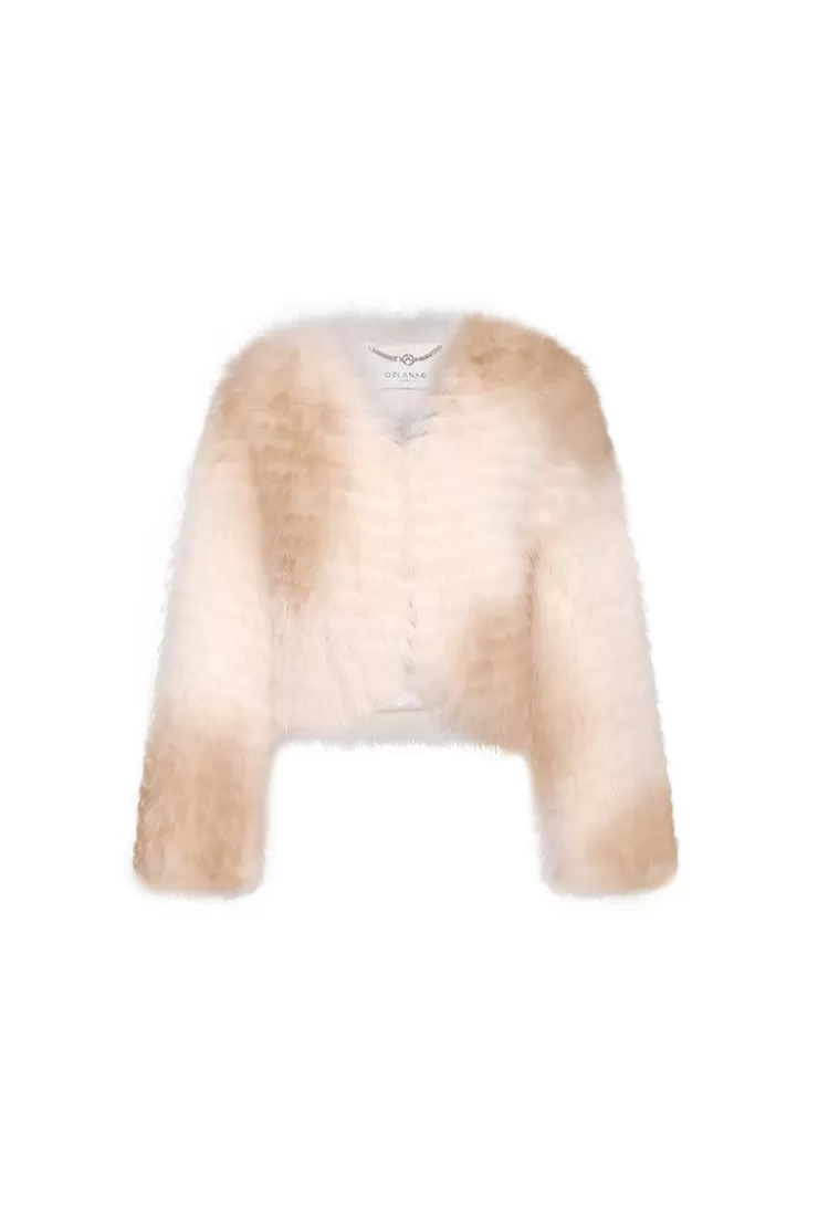 Ozlana Rose Sherbet Wide Lapel Crop Fox Fur Jacket(Chestnut) | Women Omniverse: Milan Runway Collection