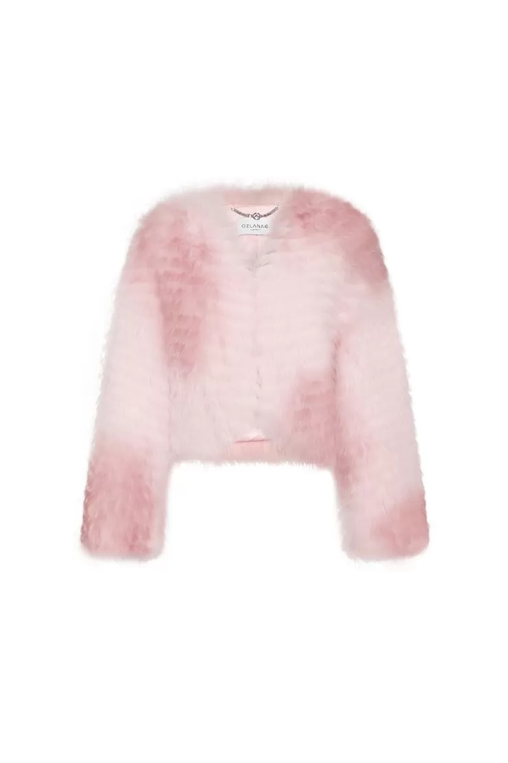 Ozlana Rose Sherbet Wide Lapel Crop Fox Fur(Pink) | Women Omniverse: Milan Runway Collection