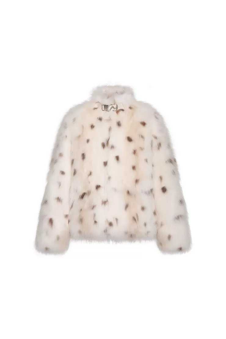 Ozlana Royal Buckle Collar Racoon Fur Jacket (Cream) | Women Full Fur Jackets
