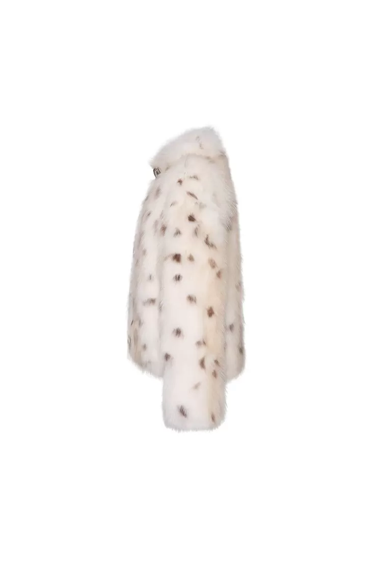 Ozlana Royal Buckle Collar Racoon Fur Jacket (Cream) | Women Full Fur Jackets