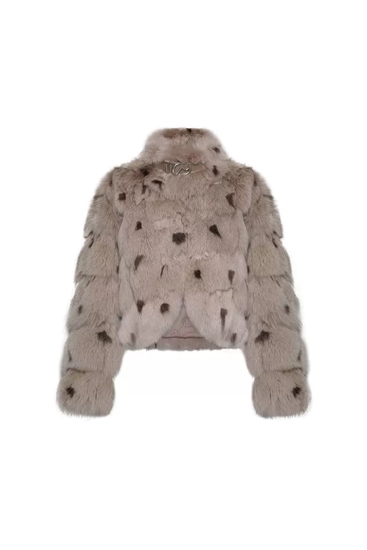 Ozlana Royal Cloud Bubble Buckle Collar Fox Fur Jacket (Coffee) | Women Full Fur Jackets