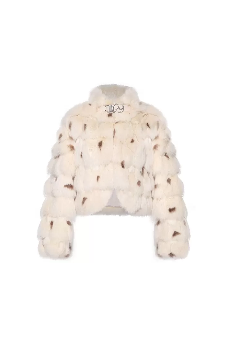 Ozlana Royal Cloud Bubble Buckle Collar Fox Fur Jacket (Cream) | Women Full Fur Jackets