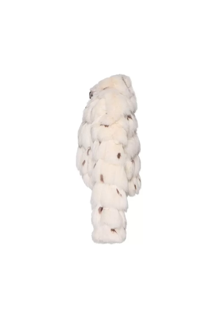Ozlana Royal Cloud Bubble Buckle Collar Fox Fur Jacket (Cream) | Women Full Fur Jackets