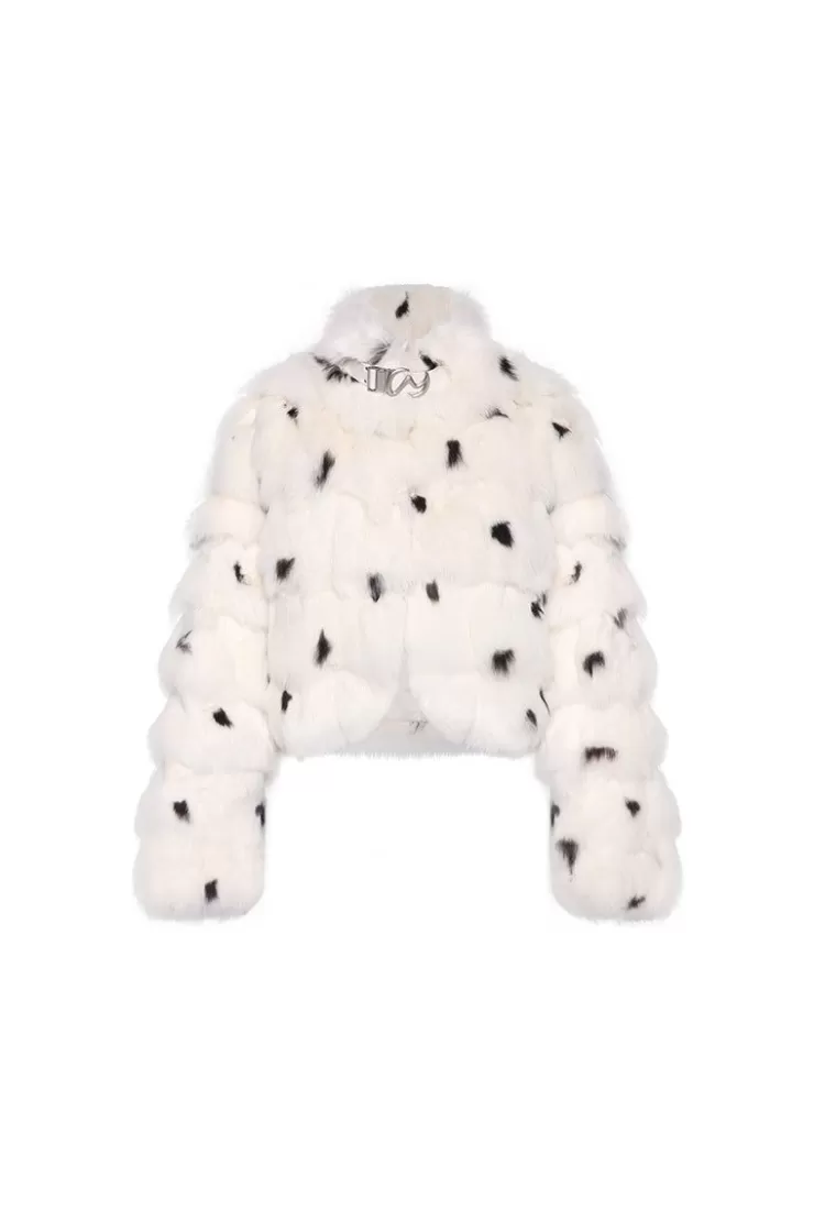 Ozlana Royal Cloud Bubble Buckle Collar Fox Fur Jacket (White) | Women Full Fur Jackets