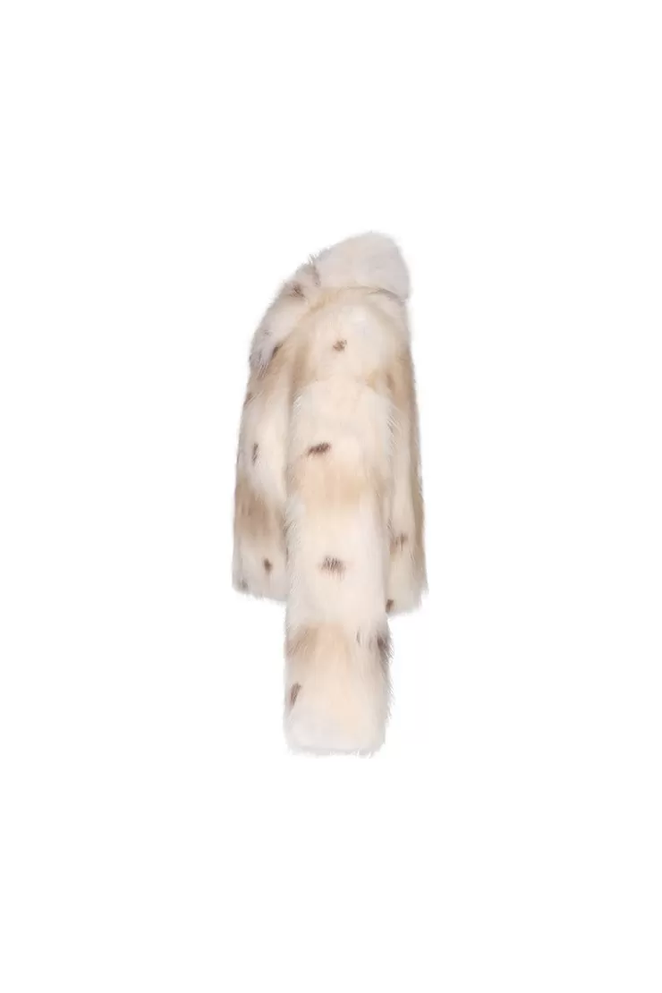 Ozlana Royal Collar Crop Racoon Fur Jacket (Cream) | Women Full Fur Jackets
